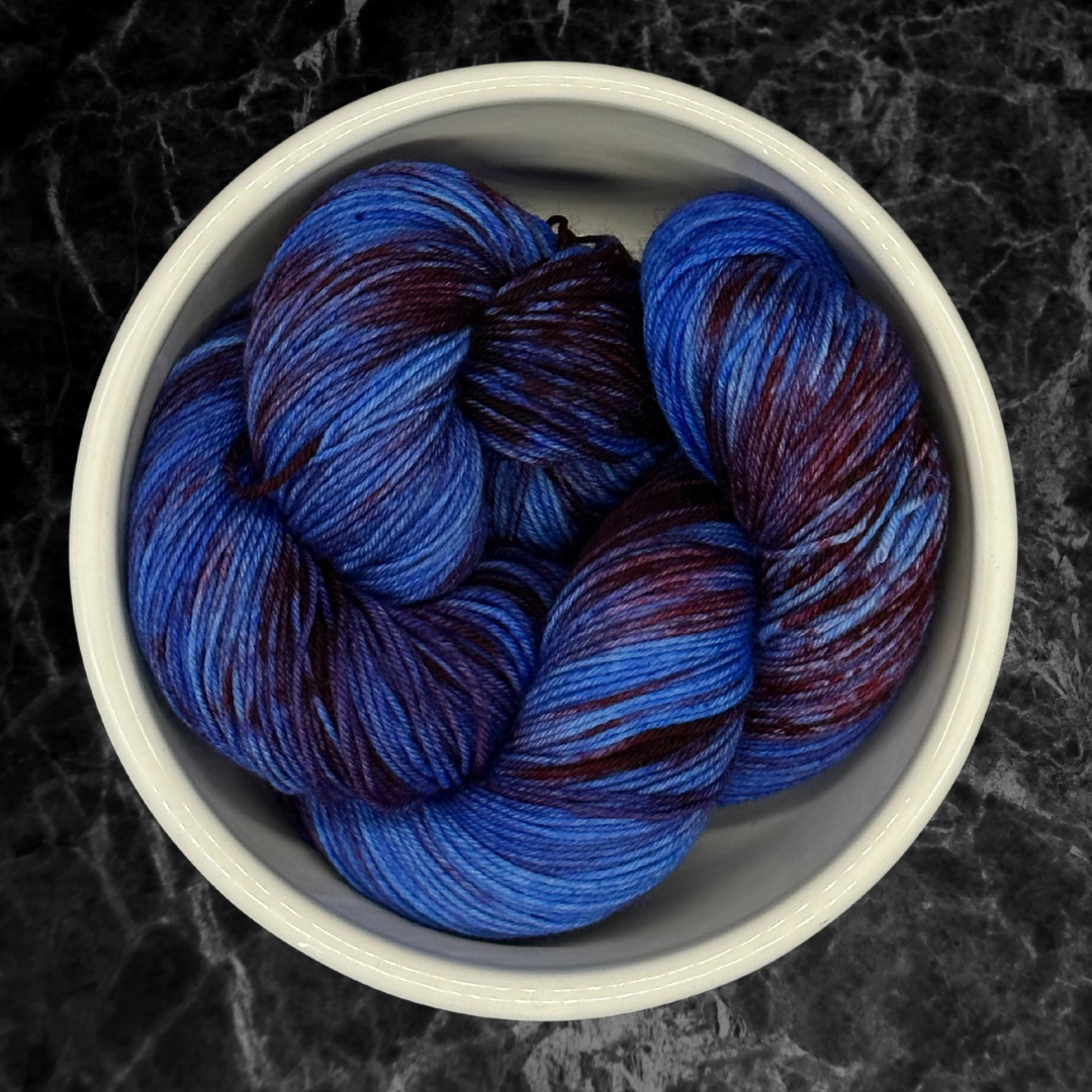 Blue and Red Variegated Hand Dyed Sock Yarn - One of a Kind