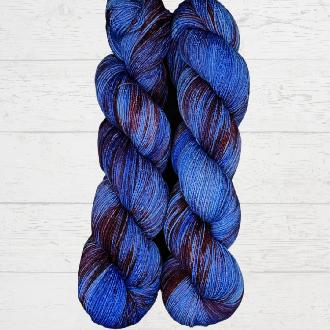 Blue and Red Variegated Hand Dyed Sock Yarn - One of a Kind