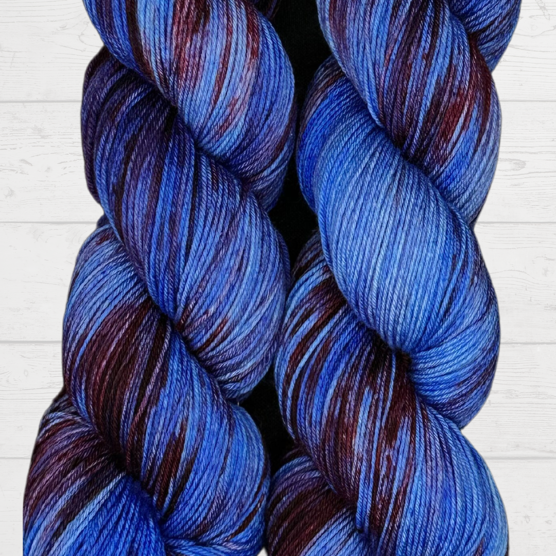 Blue and Red Variegated Hand Dyed Sock Yarn - One of a Kind