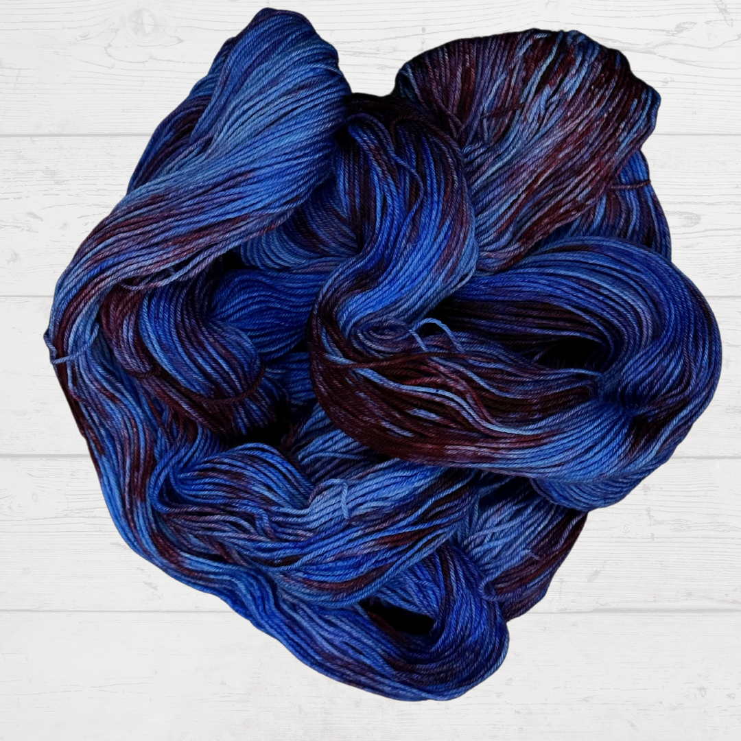 Blue and Red Variegated Hand Dyed Sock Yarn - One of a Kind