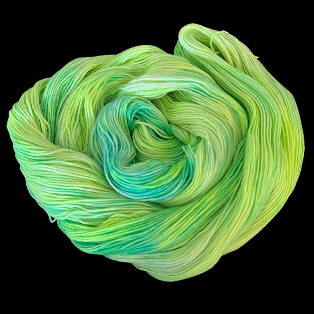 Bright Green and Yellow Variegated Hand Dyed Sock Yarn - One of a Kind