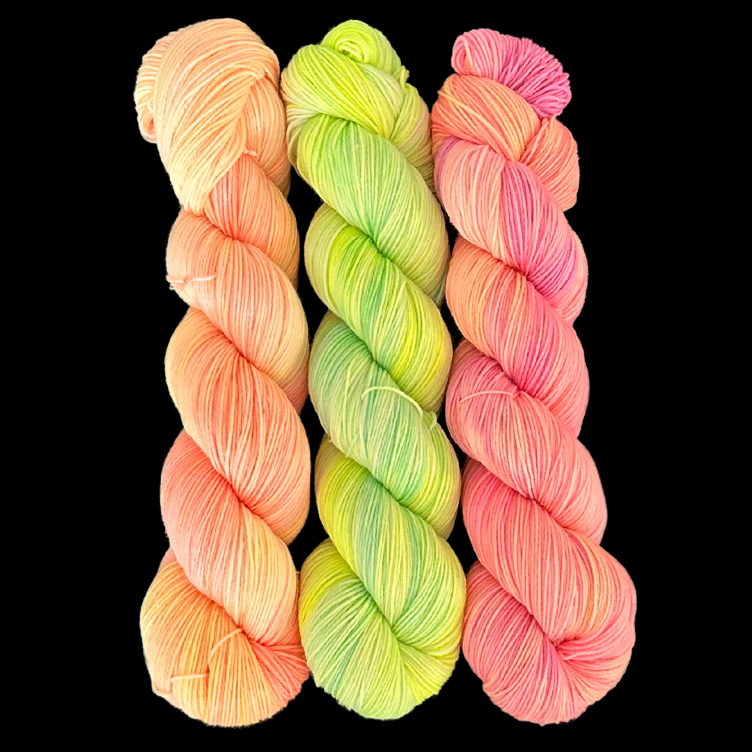3 Skein Yarn Bundle - Sherbet and Sorbet - Orange, Lime, and Rainbow