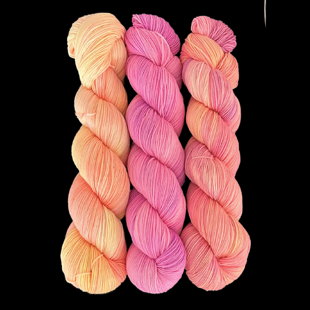3 Skein Yarn Bundle - Sherbet and Sorbet - Orange, Strawberry, and Rainbow
