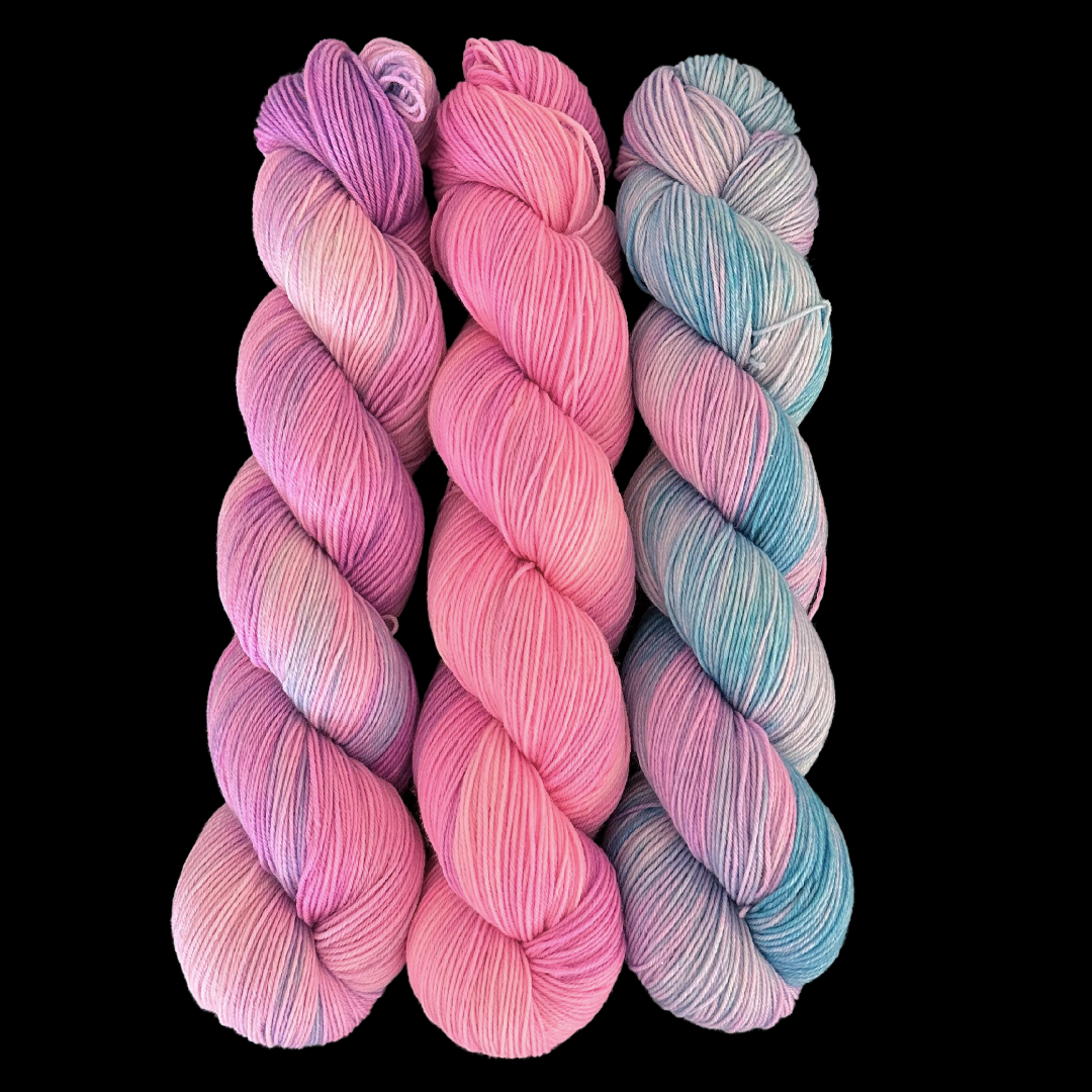 3 Skein Yarn Bundle - Sherbet and Sorbet - Raspberry, Strawberry, and Cotton Candy