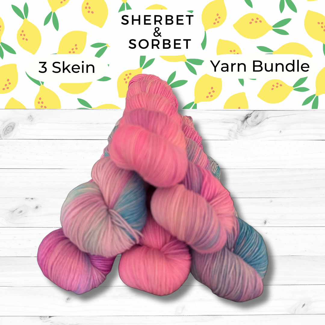 3 Skein Yarn Bundle - Sherbet and Sorbet - Raspberry, Strawberry, and Cotton Candy