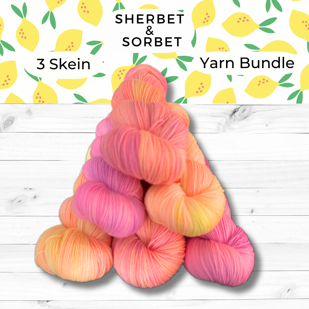 3 Skein Yarn Bundle - Sherbet and Sorbet - Orange, Strawberry, and Rainbow