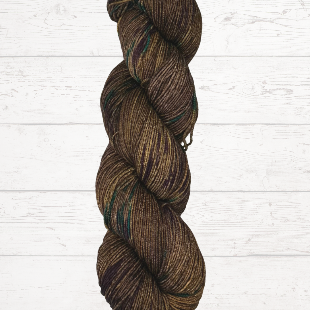 Brown, Amber, and Dark Green Hand Dyed Yarn - One of a Kind