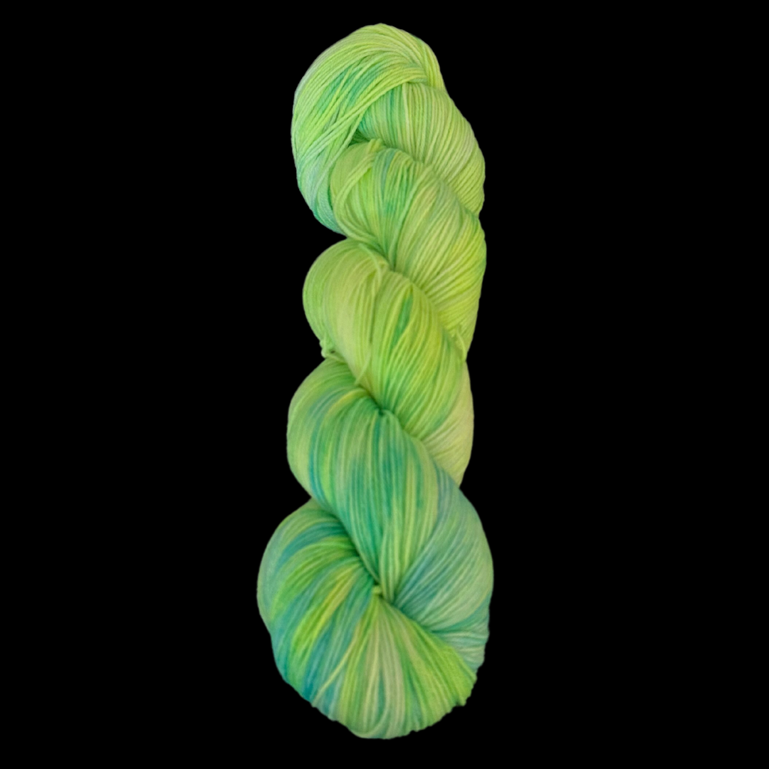 Bright Green and Yellow Variegated Hand Dyed Sock Yarn - One of a Kind