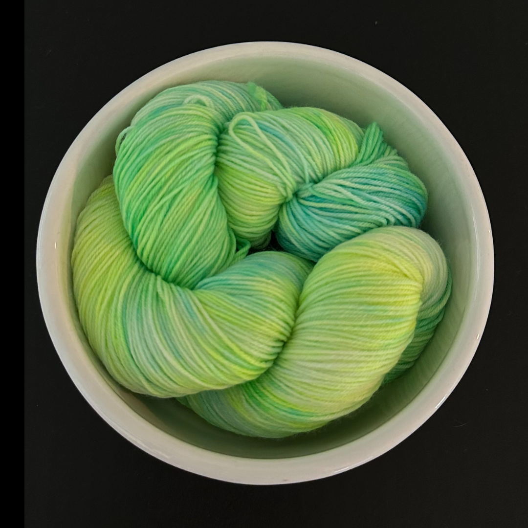 Bright Green and Yellow Variegated Hand Dyed Sock Yarn - One of a Kind