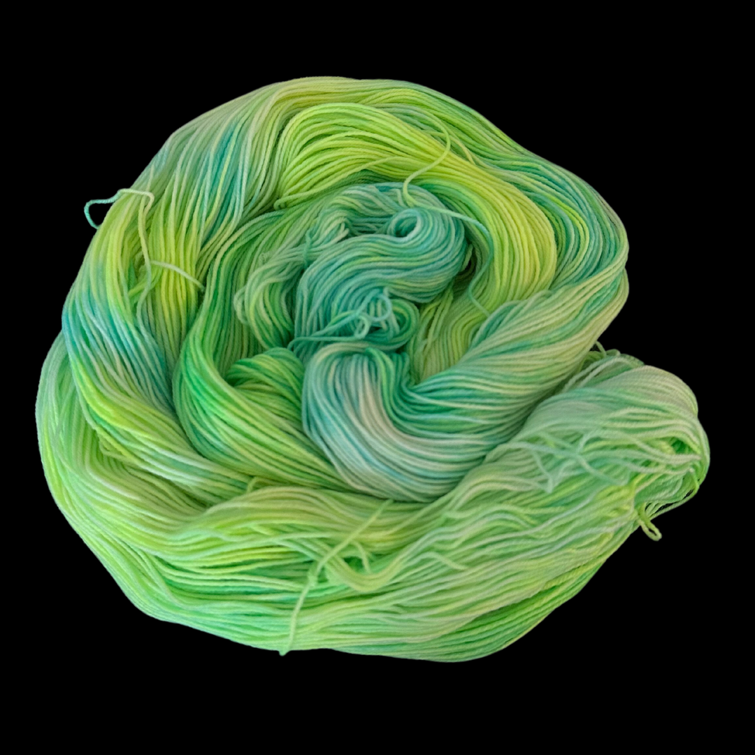 Bright Green and Yellow Variegated Hand Dyed Sock Yarn - One of a Kind