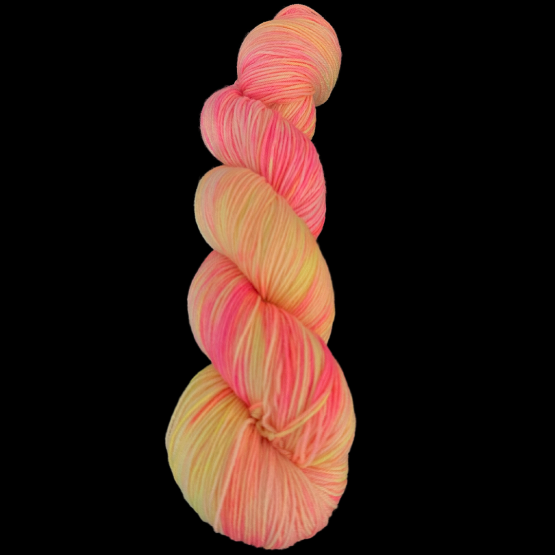 Bright Yellow, Orange, and Pink Variegated Hand Dyed Sock Yarn - One of a Kind