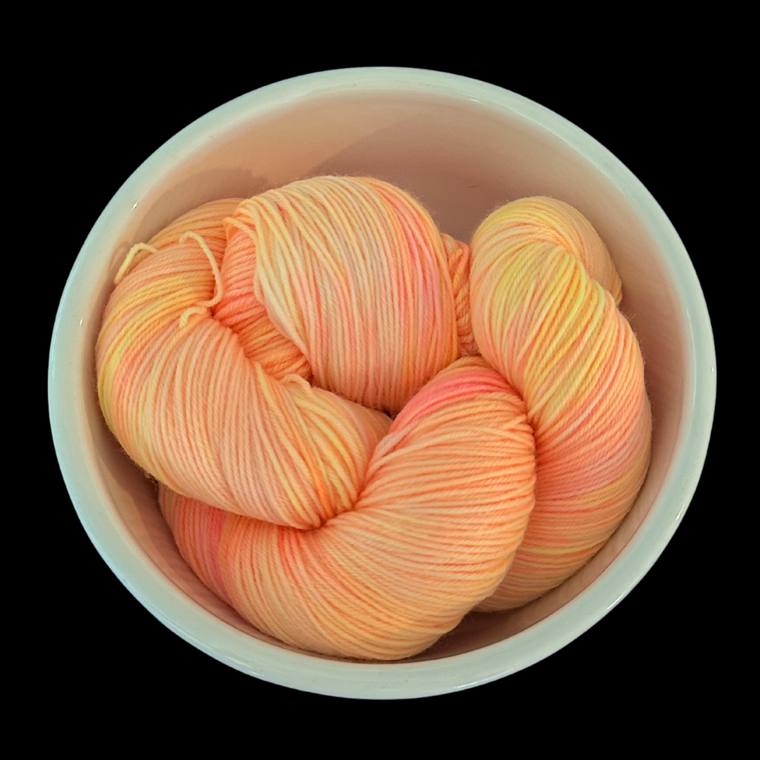 Bright Yellow and Orange Variegated Hand Dyed Sock Yarn - One of a Kind