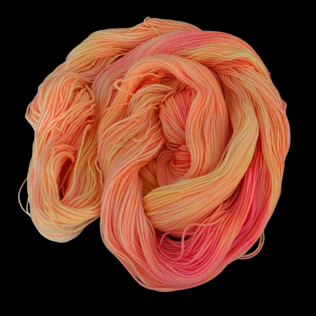 Bright Yellow and Orange Variegated Hand Dyed Sock Yarn - One of a Kind