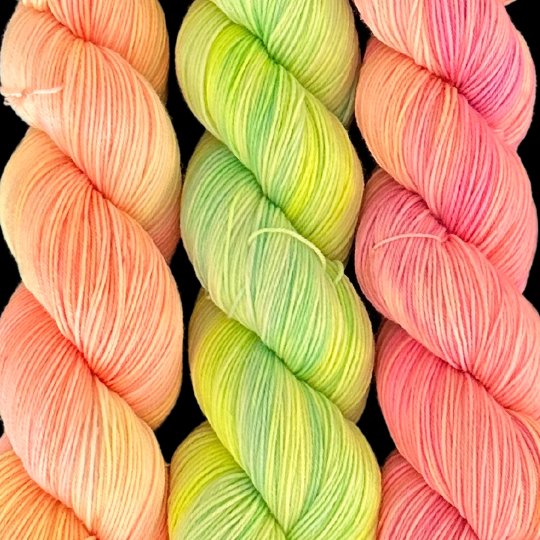 3 Skein Yarn Bundle - Sherbet and Sorbet - Orange, Lime, and Rainbow