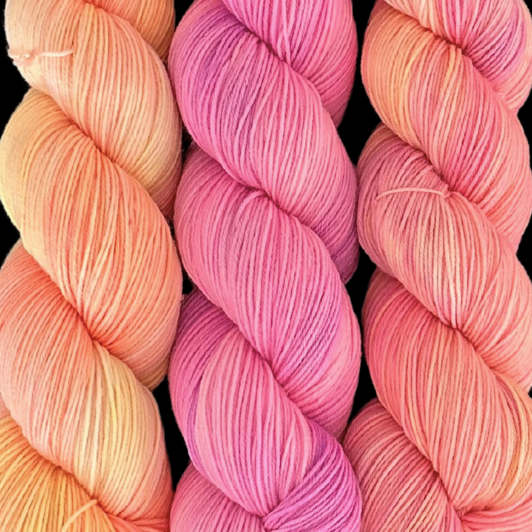 3 Skein Yarn Bundle - Sherbet and Sorbet - Orange, Strawberry, and Rainbow