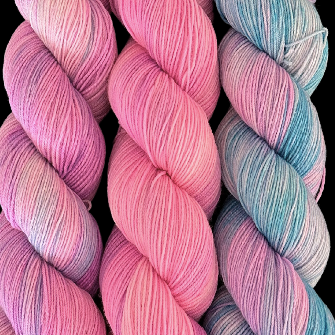 3 Skein Yarn Bundle - Sherbet and Sorbet - Raspberry, Strawberry, and Cotton Candy