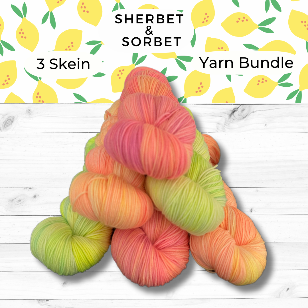 3 Skein Yarn Bundle - Sherbet and Sorbet - Orange, Lime, and Rainbow