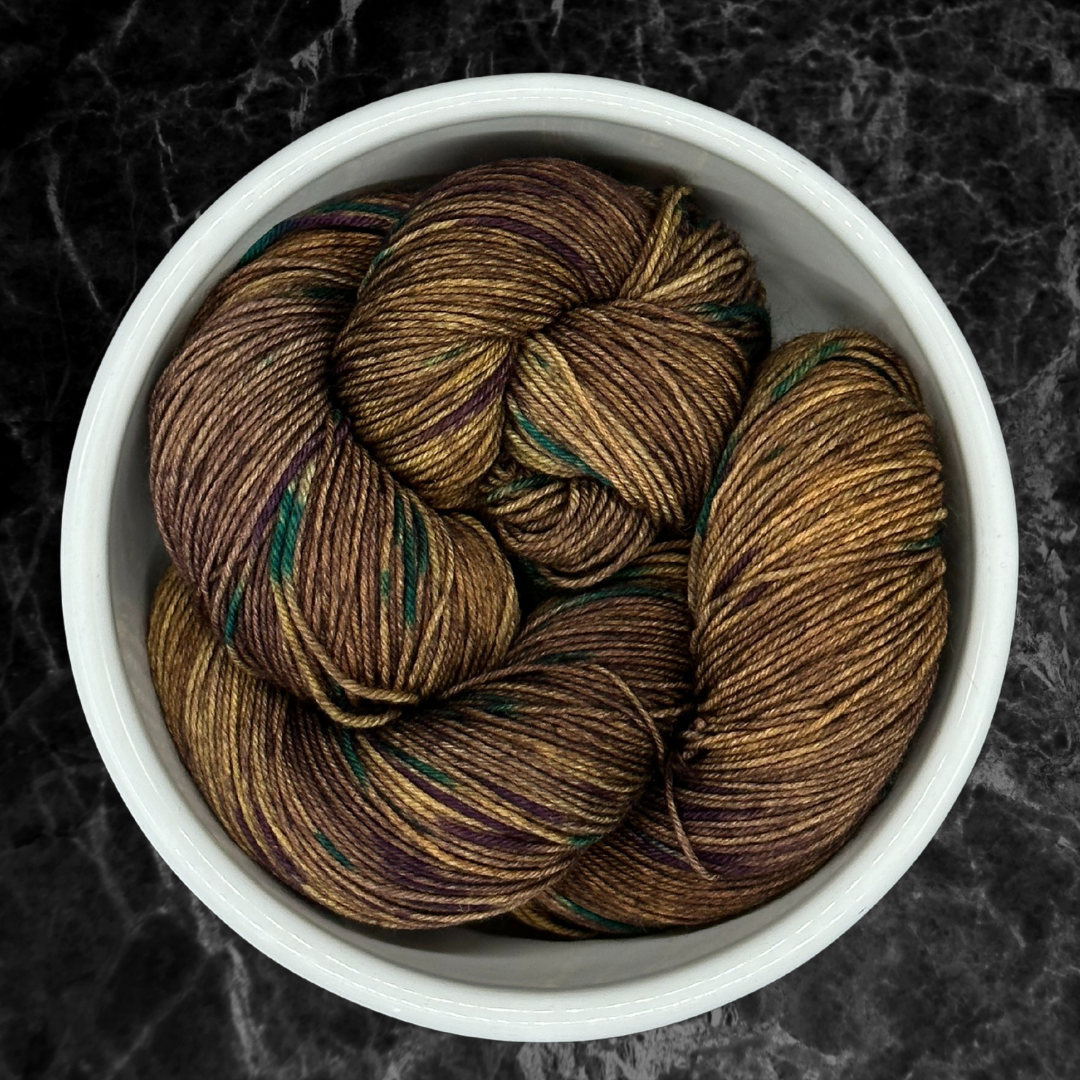 Brown, Amber, and Dark Green Hand Dyed Yarn - One of a Kind