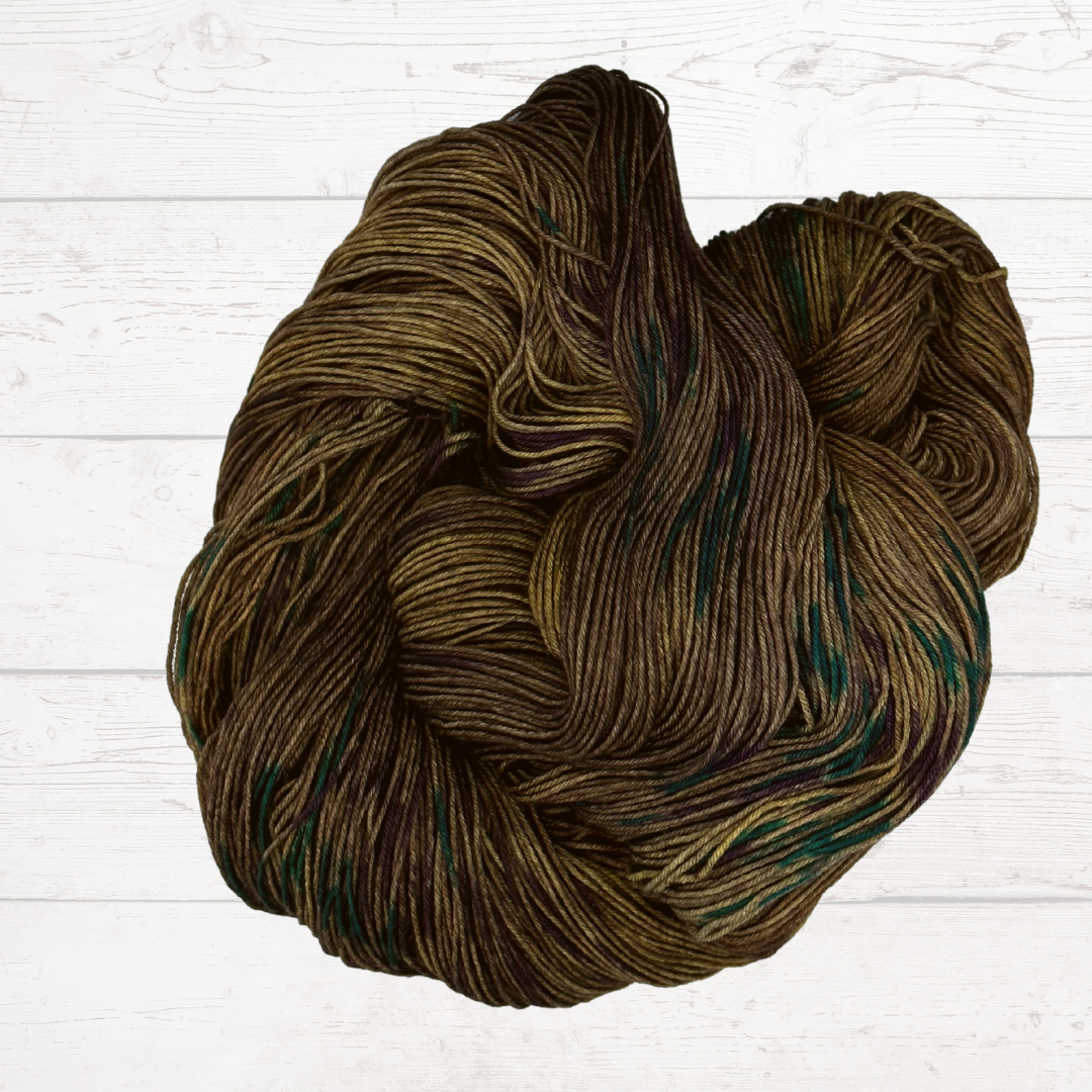 Brown, Amber, and Dark Green Hand Dyed Yarn - One of a Kind